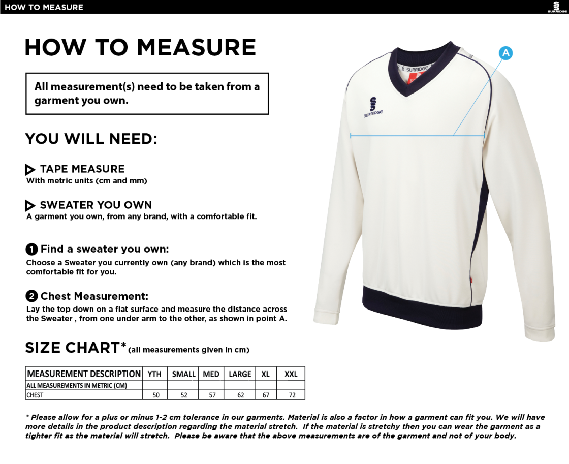 Bradninch CC - Long Sleeved Sweater - Size Guide